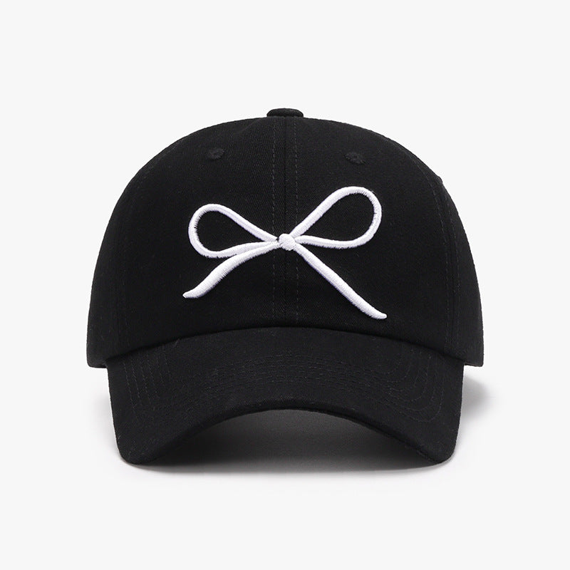 Bow embroidered cotton baseball cap - black / one size - bow embroidered cotton baseball cap
