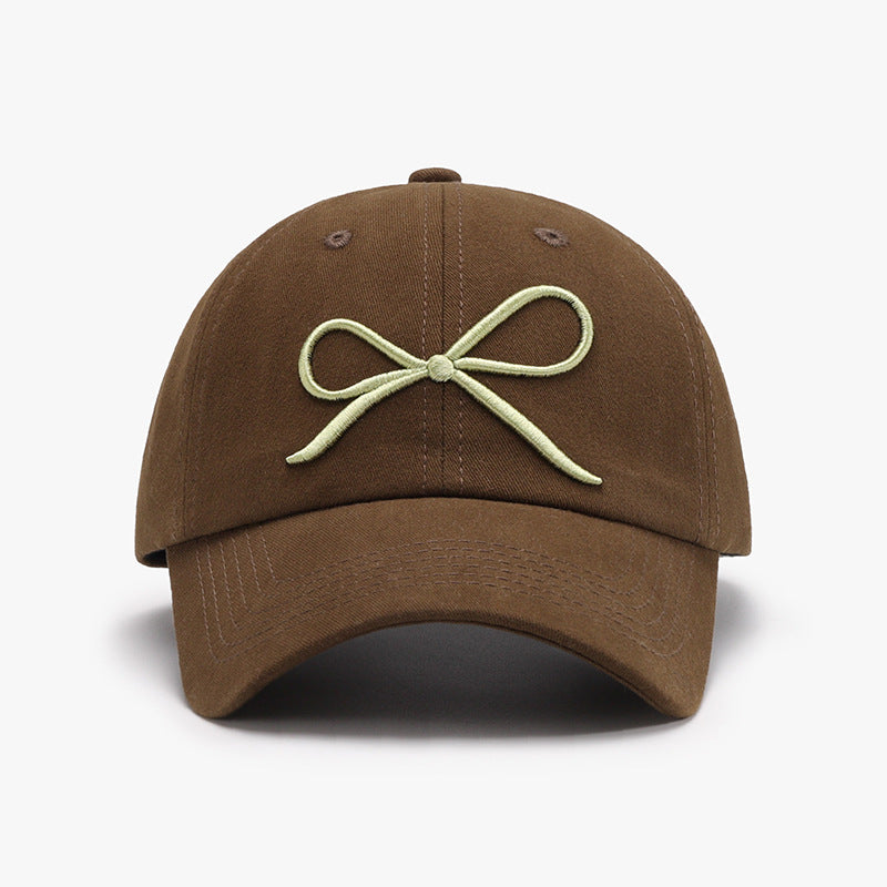 Bow embroidered cotton baseball cap - coffee brown / one size - bow embroidered cotton baseball cap