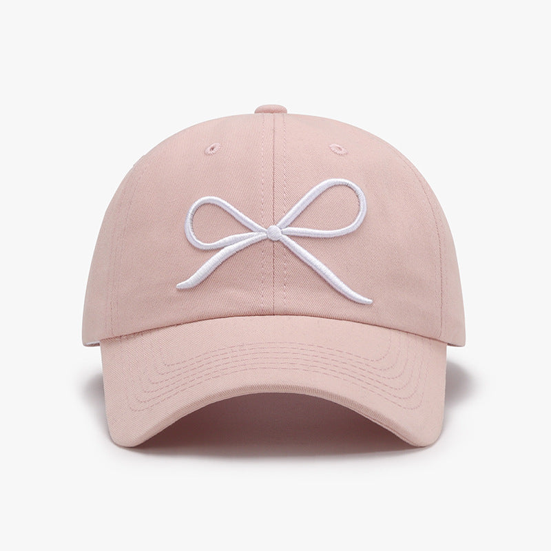 Bow embroidered cotton baseball cap - dusty pink / one size - bow embroidered cotton baseball cap