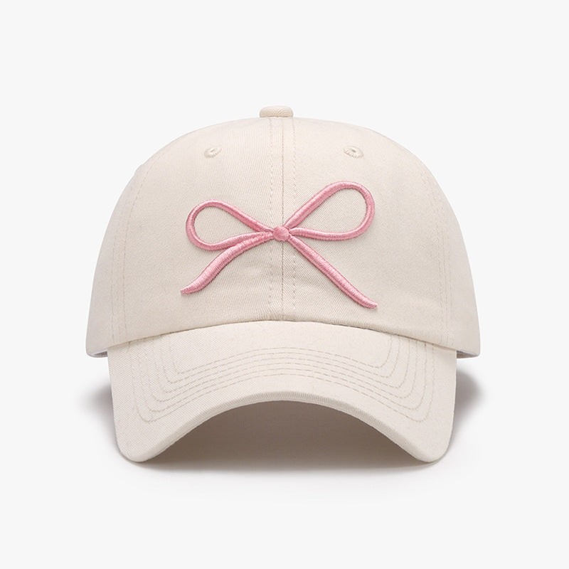 Bow embroidered cotton baseball cap - ivory / one size - bow embroidered cotton baseball cap