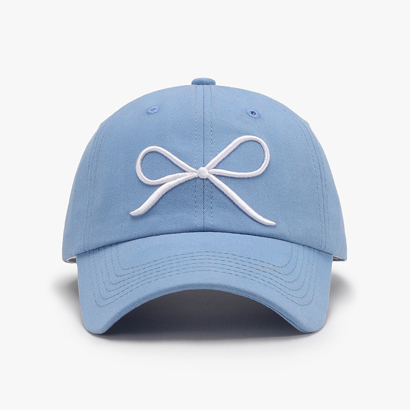 Bow embroidered cotton baseball cap - light blue / one size - bow embroidered cotton baseball cap