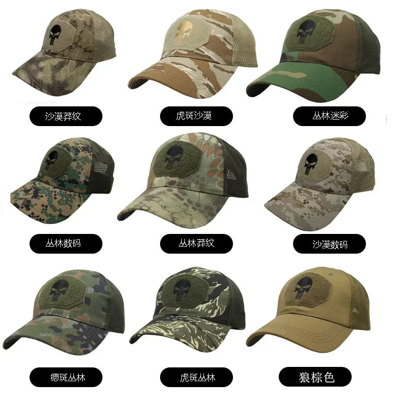 Camouflage baseball cap mesh breathable special forces tactical camo hat skull duck visor hat