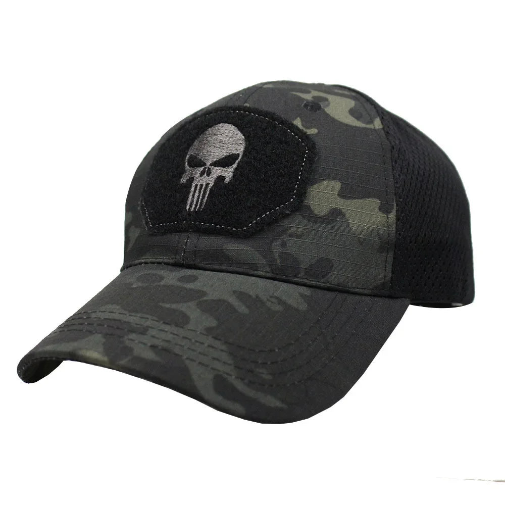Camouflage baseball cap mesh breathable special forces tactical camo hat skull duck visor hat - black cp / one size