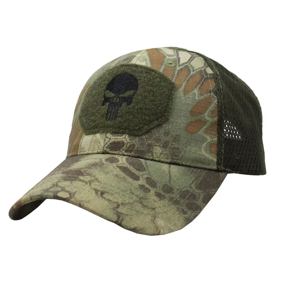 Camouflage baseball cap mesh breathable special forces tactical camo hat skull duck visor hat - jungle python / one size