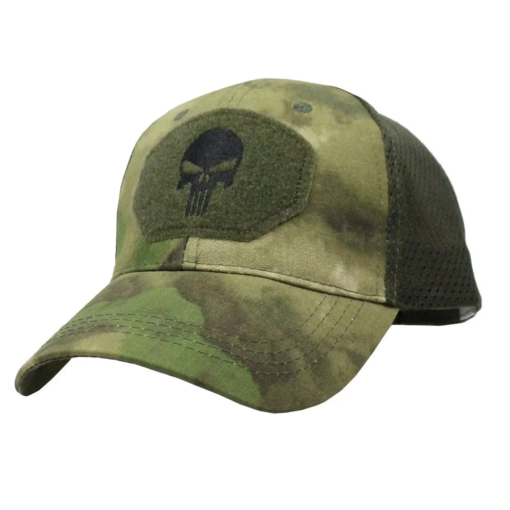 Camouflage baseball cap mesh breathable special forces tactical camo hat skull duck visor hat - ruins / one size