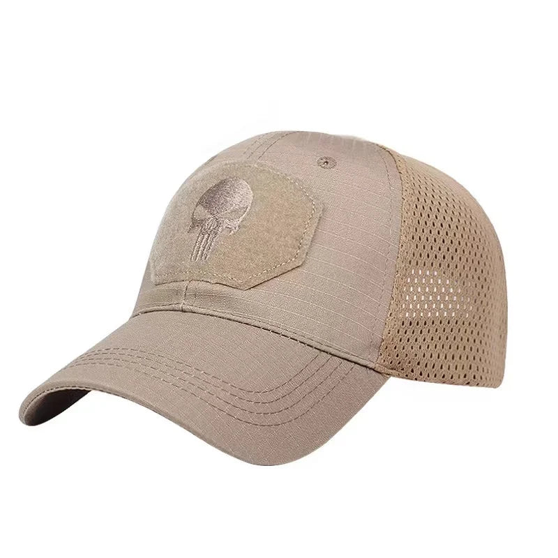 Camouflage baseball cap mesh breathable special forces tactical camo hat skull duck visor hat - khaki / one size