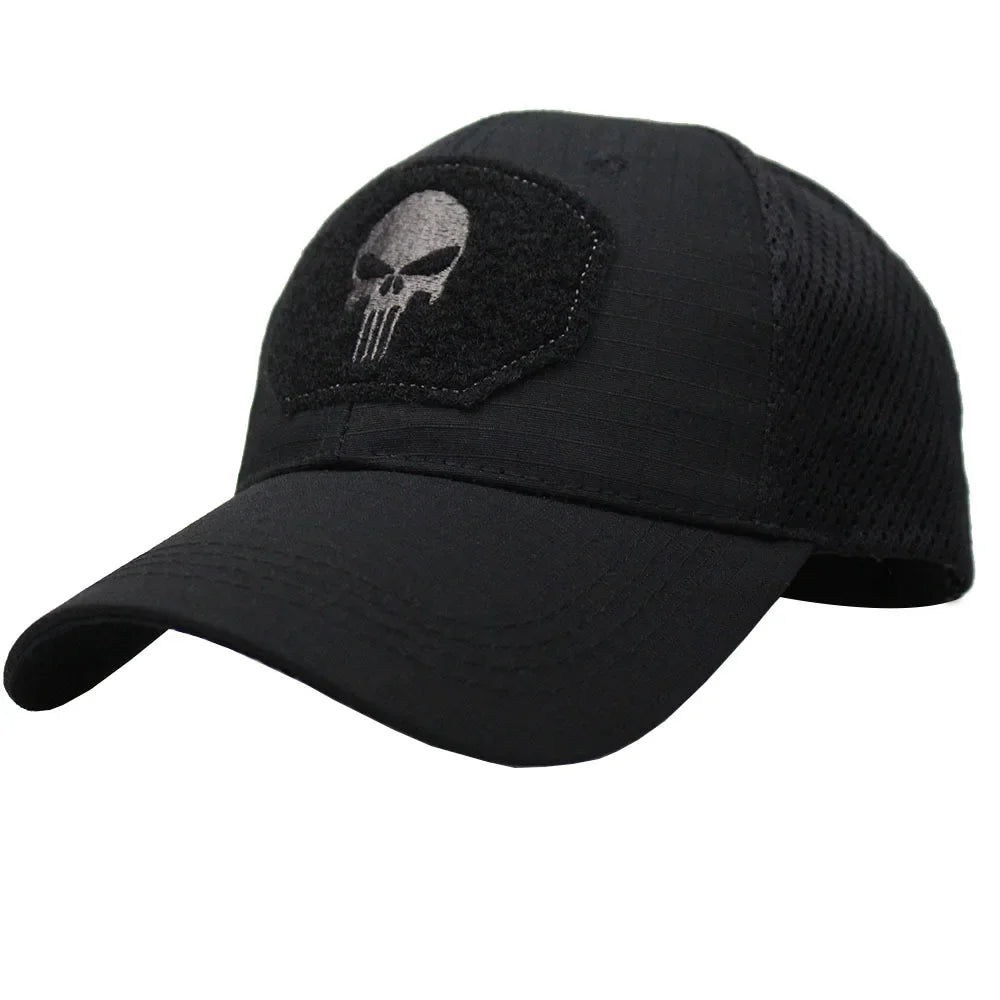 Camouflage baseball cap mesh breathable special forces tactical camo hat skull duck visor hat - black / one size