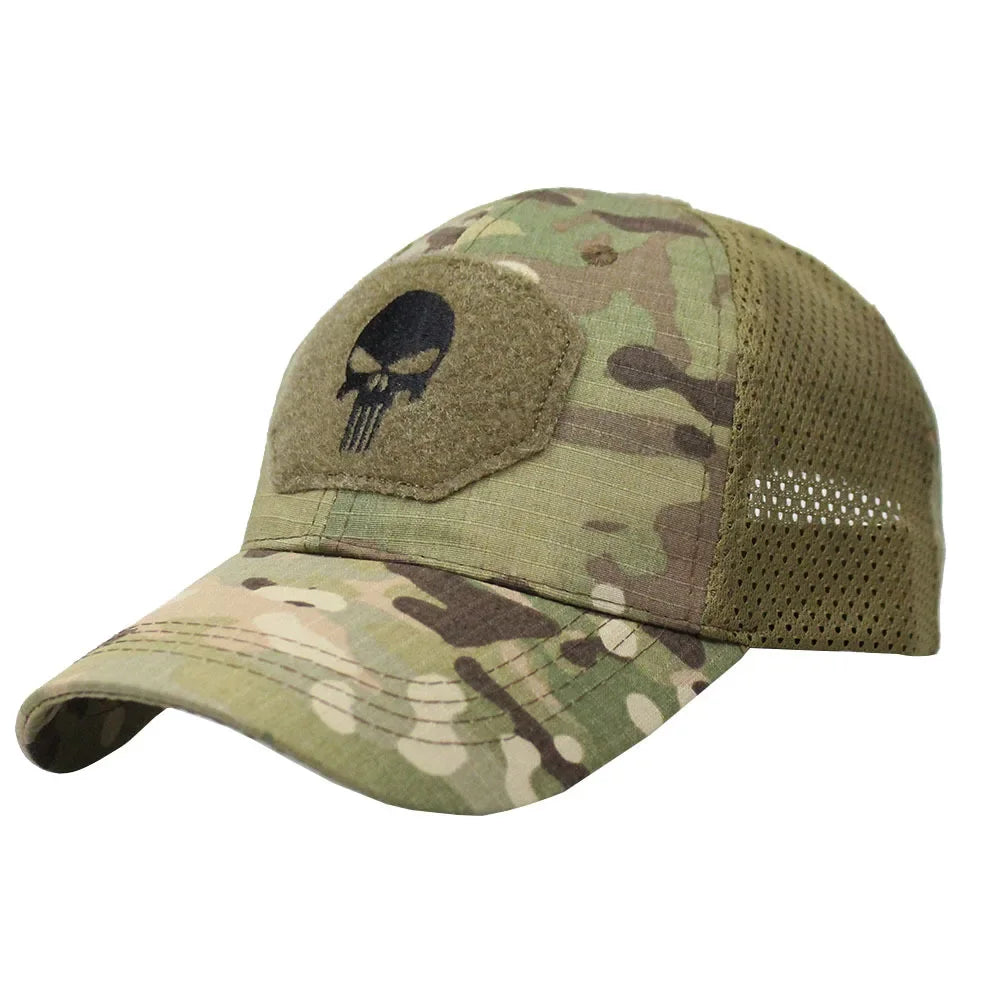 Camouflage baseball cap mesh breathable special forces tactical camo hat skull duck visor hat - cp / one size