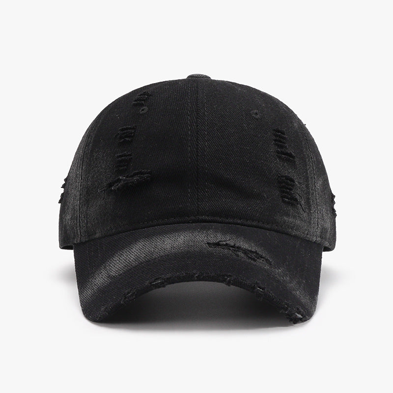 Distressed adjustable cotton baseball cap - black / one size - distressed adjustable cotton baseball cap