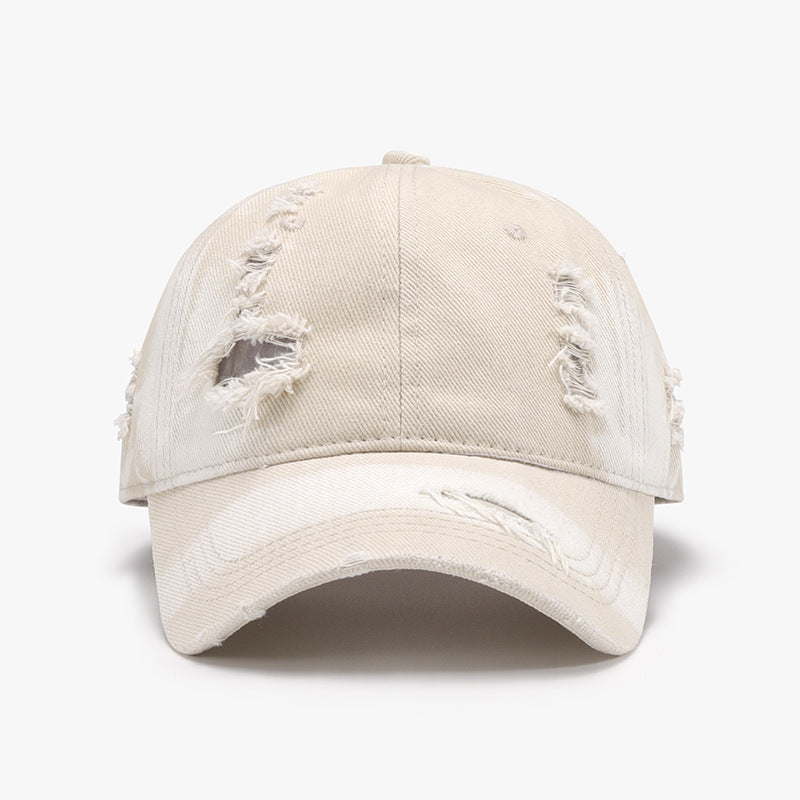 Distressed adjustable cotton baseball cap - ivory / one size - distressed adjustable cotton baseball cap