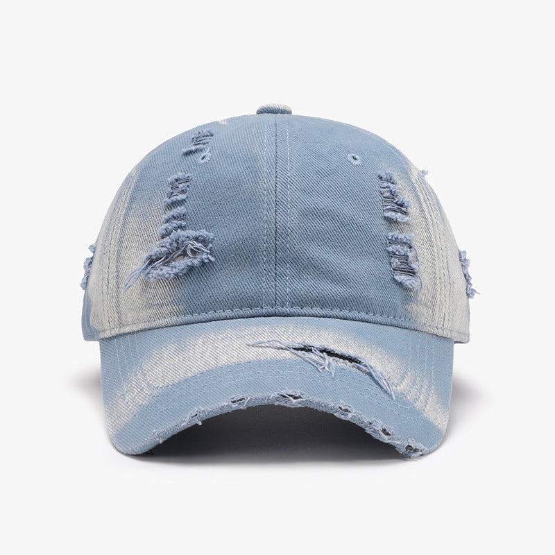 Distressed adjustable cotton baseball cap - light blue / one size - distressed adjustable cotton baseball cap