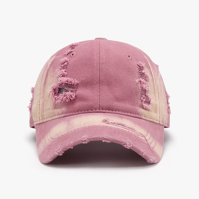 Distressed adjustable cotton baseball cap - pink purple / one size - distressed adjustable cotton baseball cap