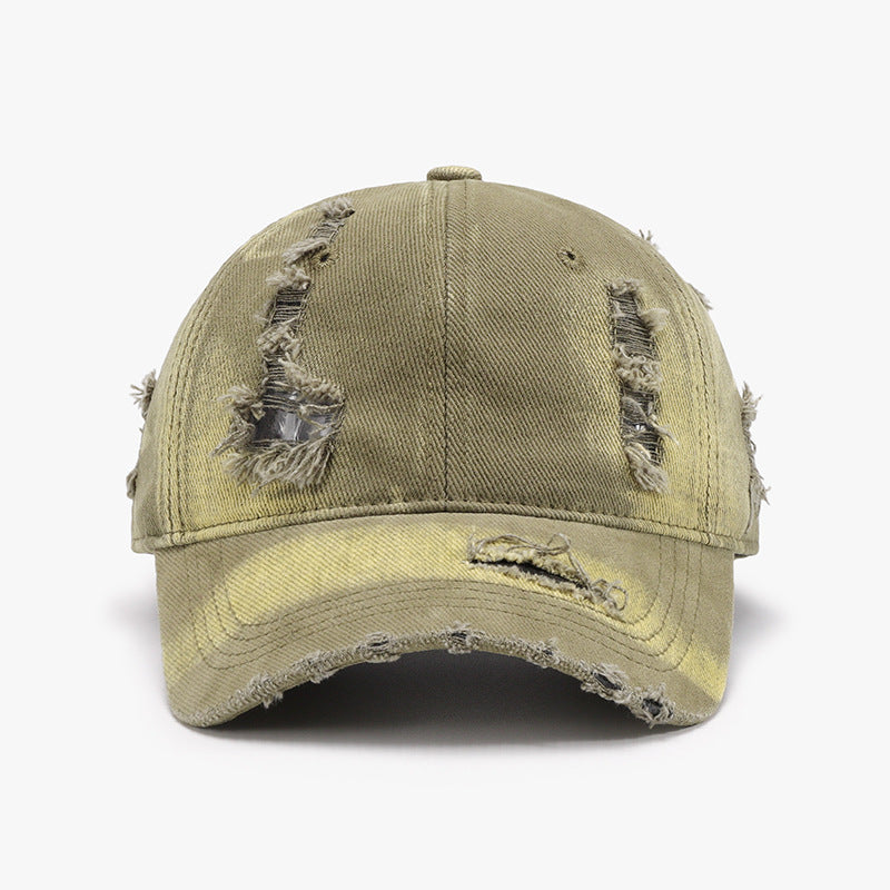 Distressed adjustable cotton baseball cap - yellow-green / one size - distressed adjustable cotton baseball cap