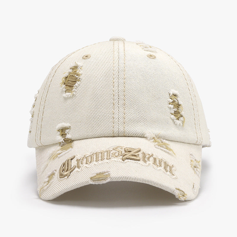 Distressed letter embroidered baseball cap - pastel yellow / one size - distressed letter embroidered baseball cap