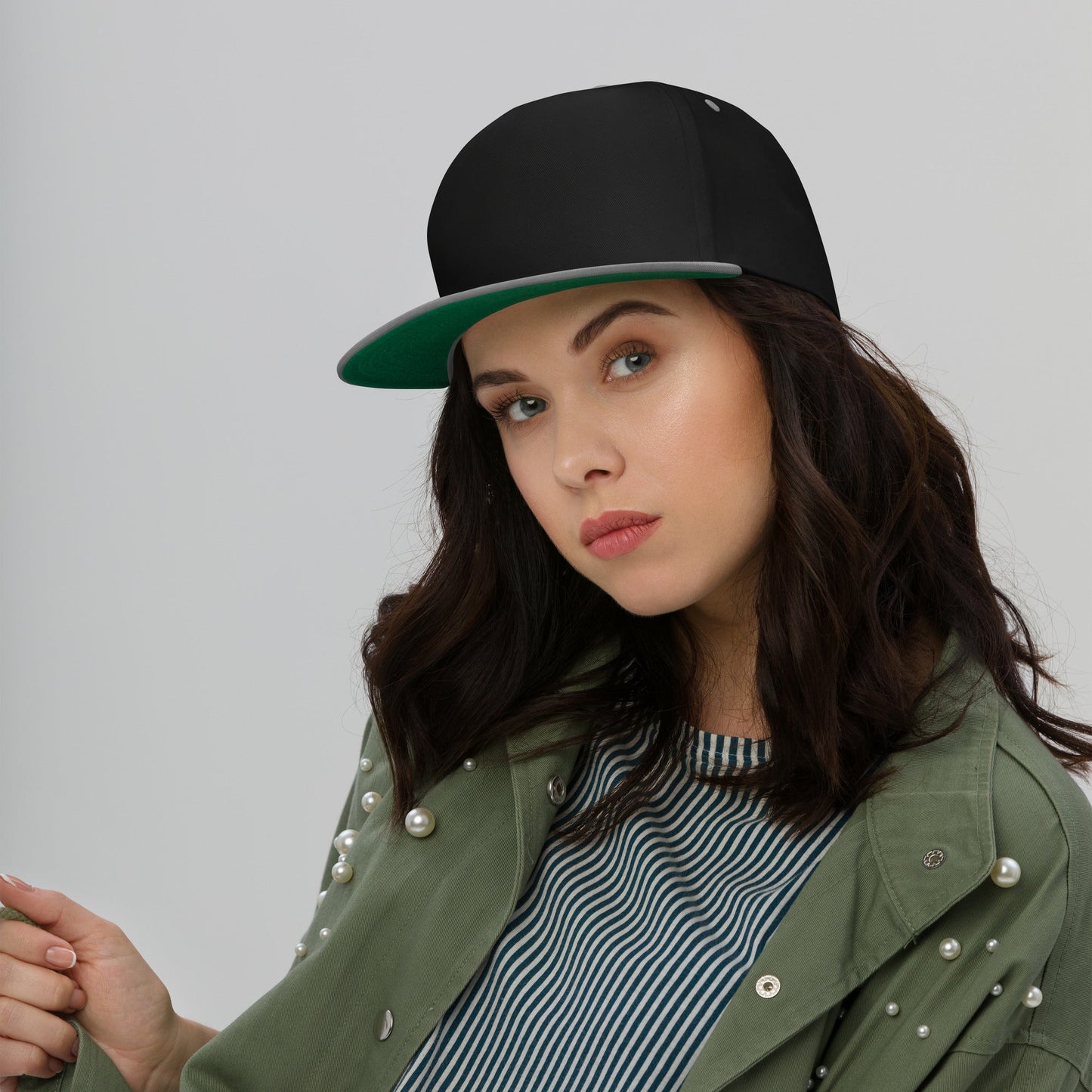 Embroidered 5 panel flat bill hat - black/ grey - embroidered 5 panel flat bill hat