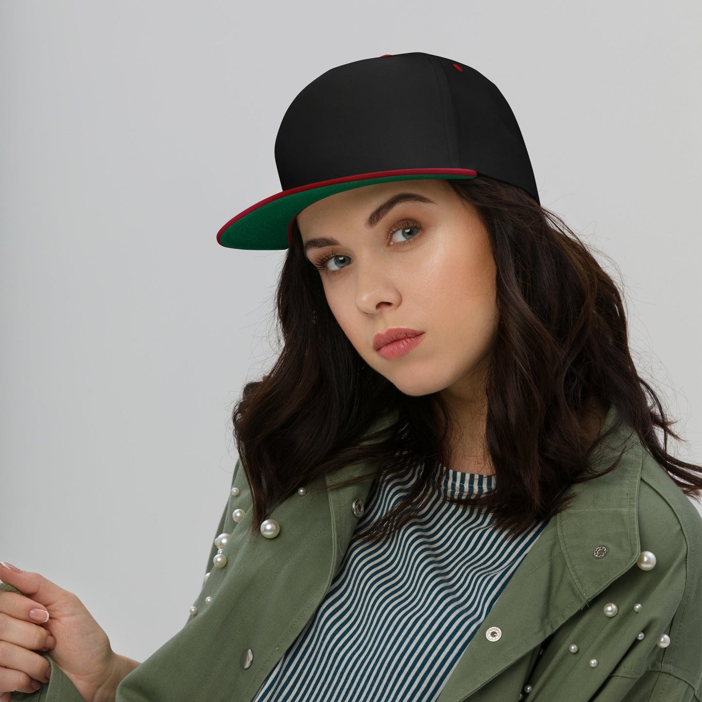 Embroidered 5 panel flat bill hat - black/ red - embroidered 5 panel flat bill hat