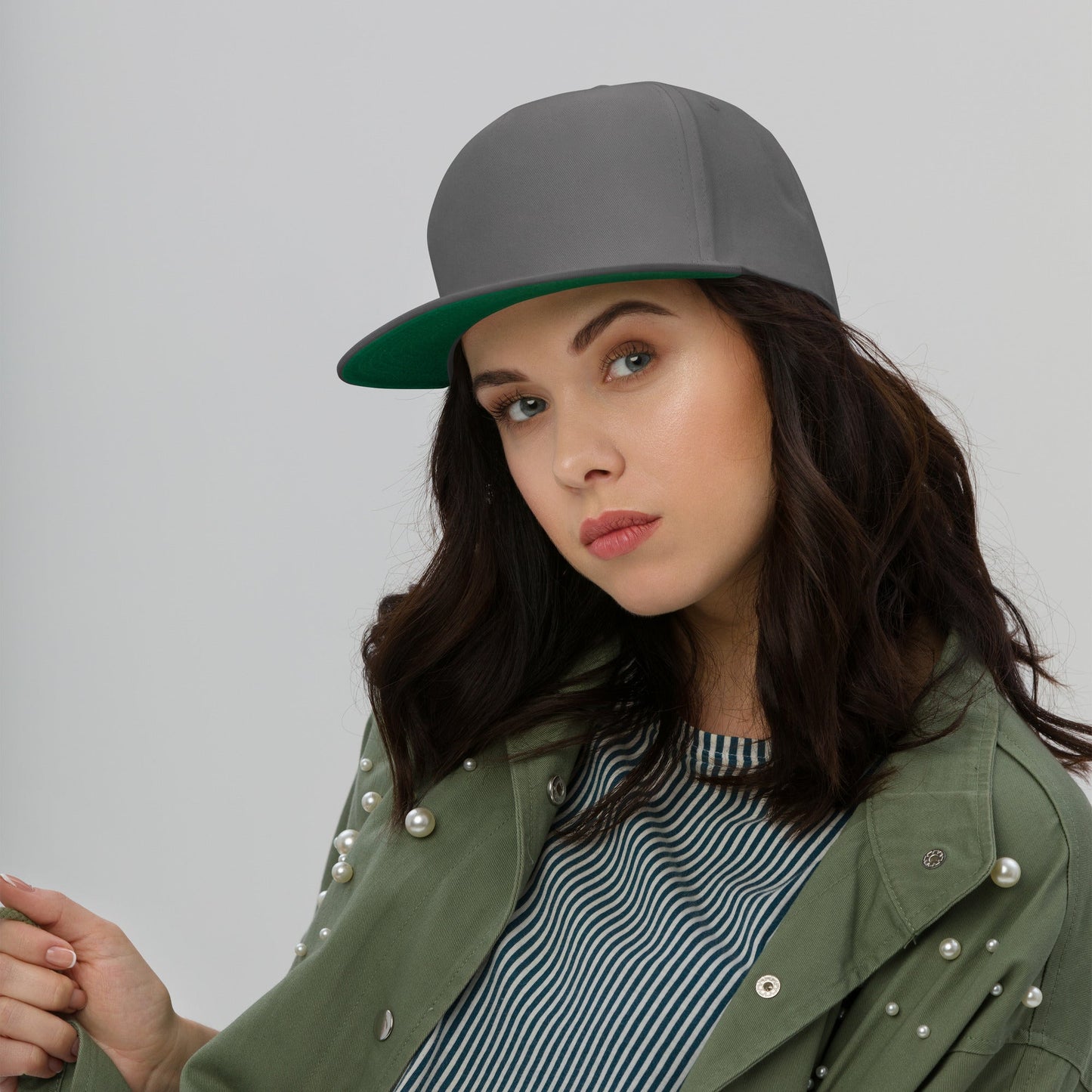 Embroidered 5 panel flat bill hat - grey - embroidered 5 panel flat bill hat