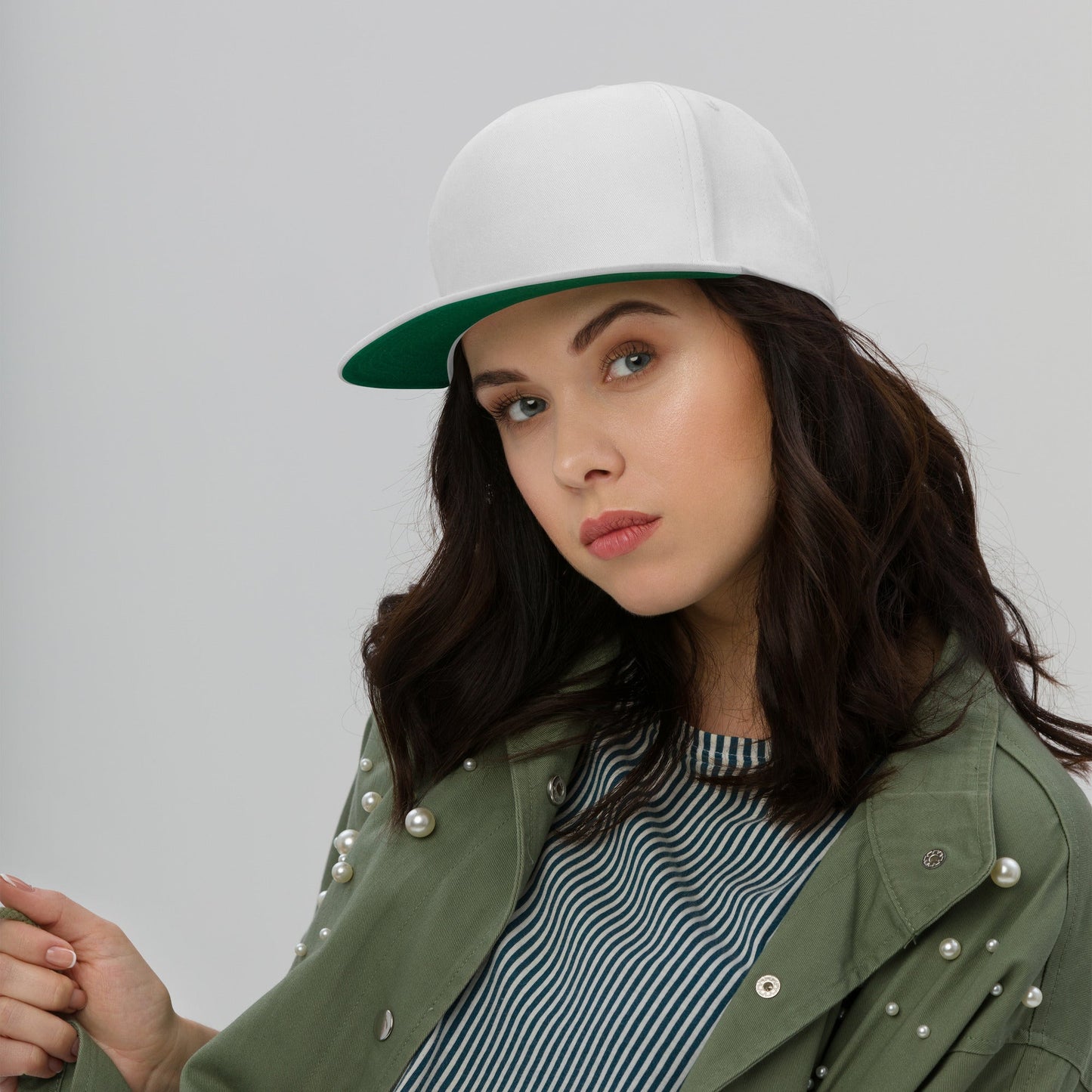 Embroidered 5 panel flat bill hat - white - embroidered 5 panel flat bill hat