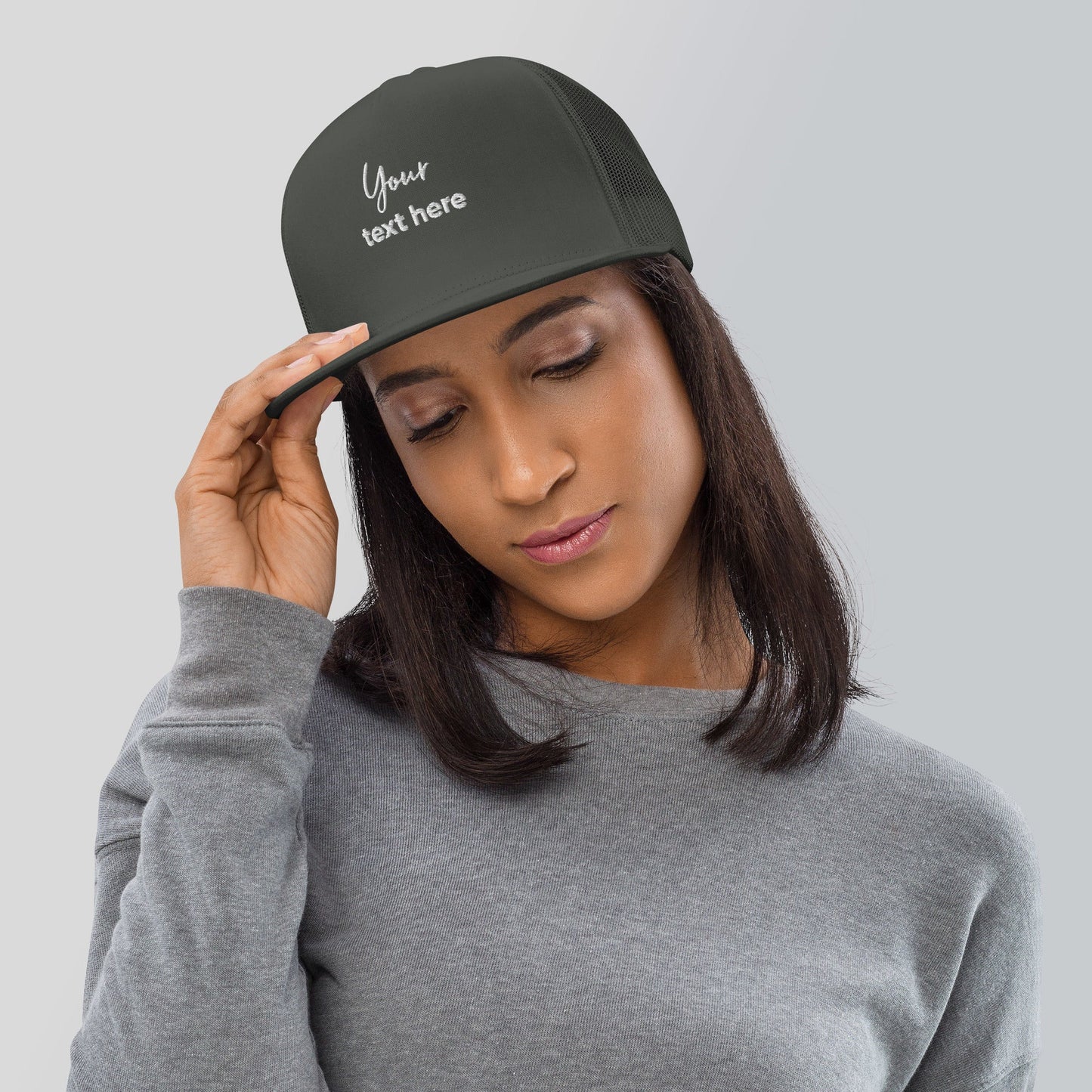 Embroidered custom 5 panel trucker cap - charcoal - embroidered custom 5 panel trucker cap