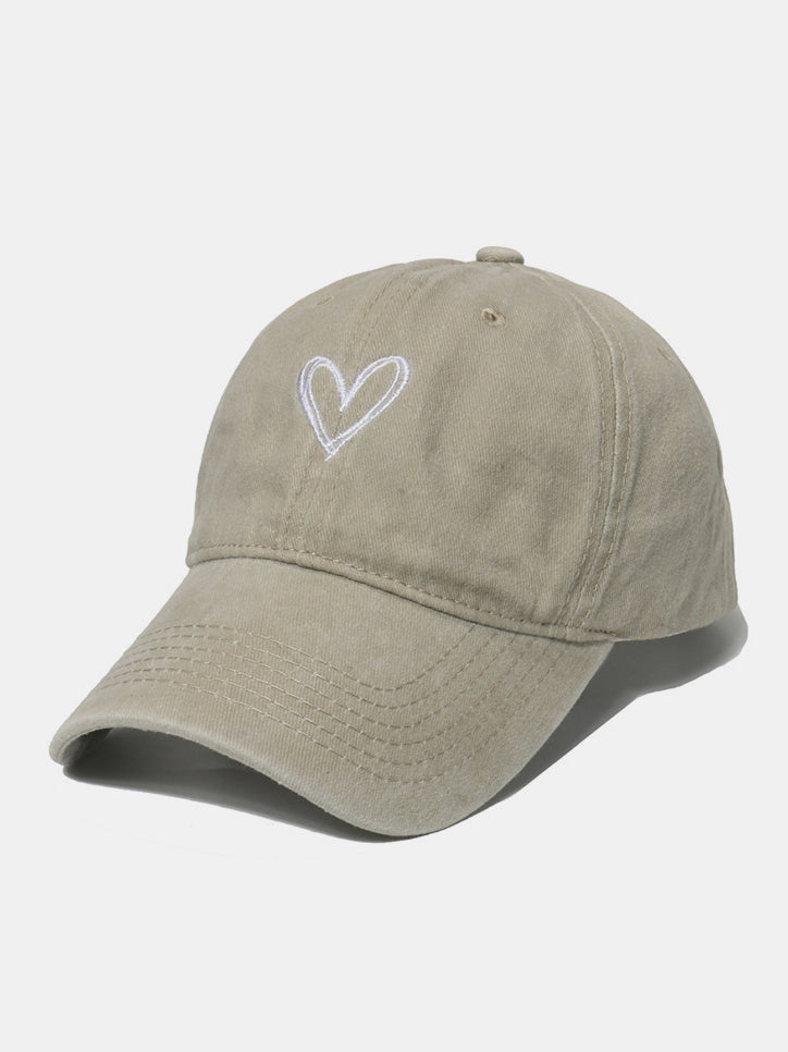 Embroidered heart washed cotton baseball cap - beige / one size - embroidered heart washed cotton baseball cap