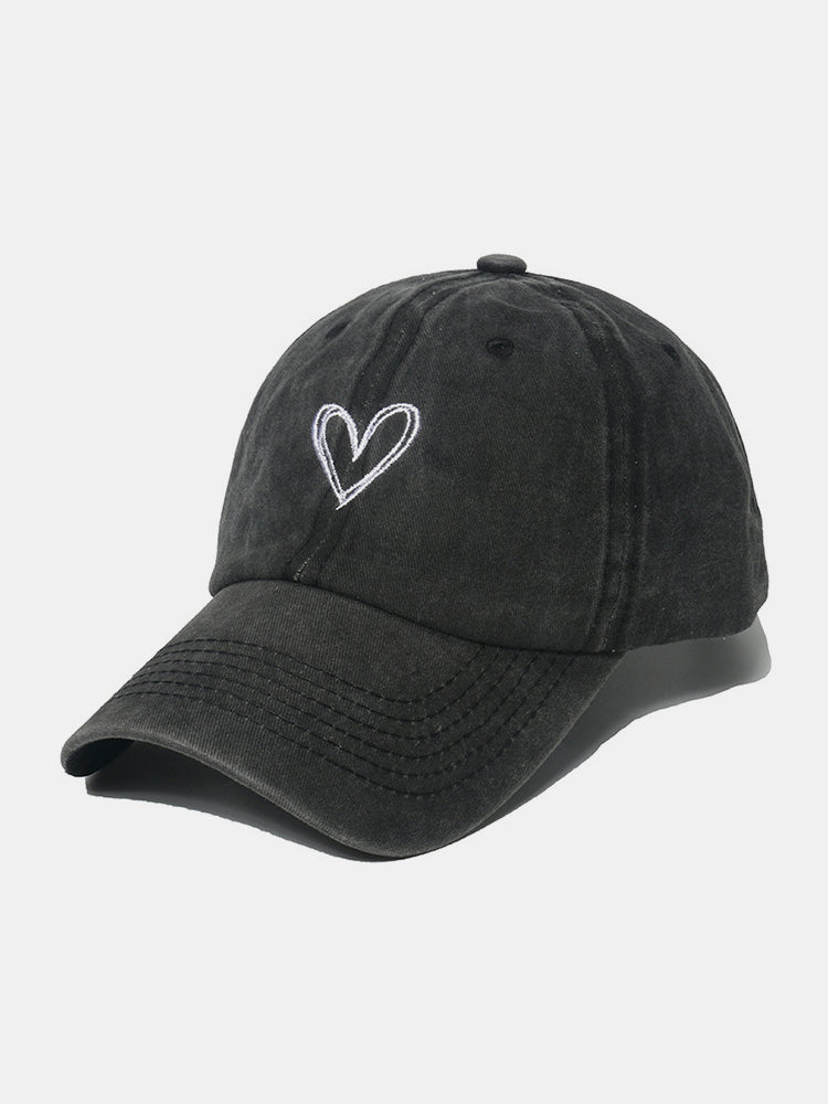 Embroidered heart washed cotton baseball cap - black / one size - embroidered heart washed cotton baseball cap