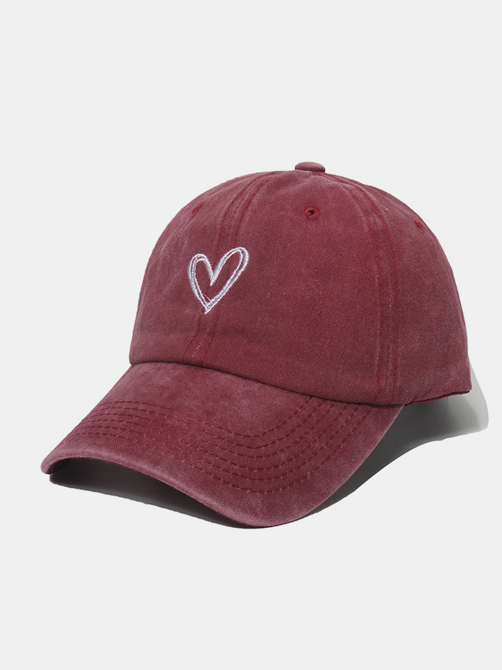 Embroidered heart washed cotton baseball cap - burgundy / one size - embroidered heart washed cotton baseball cap