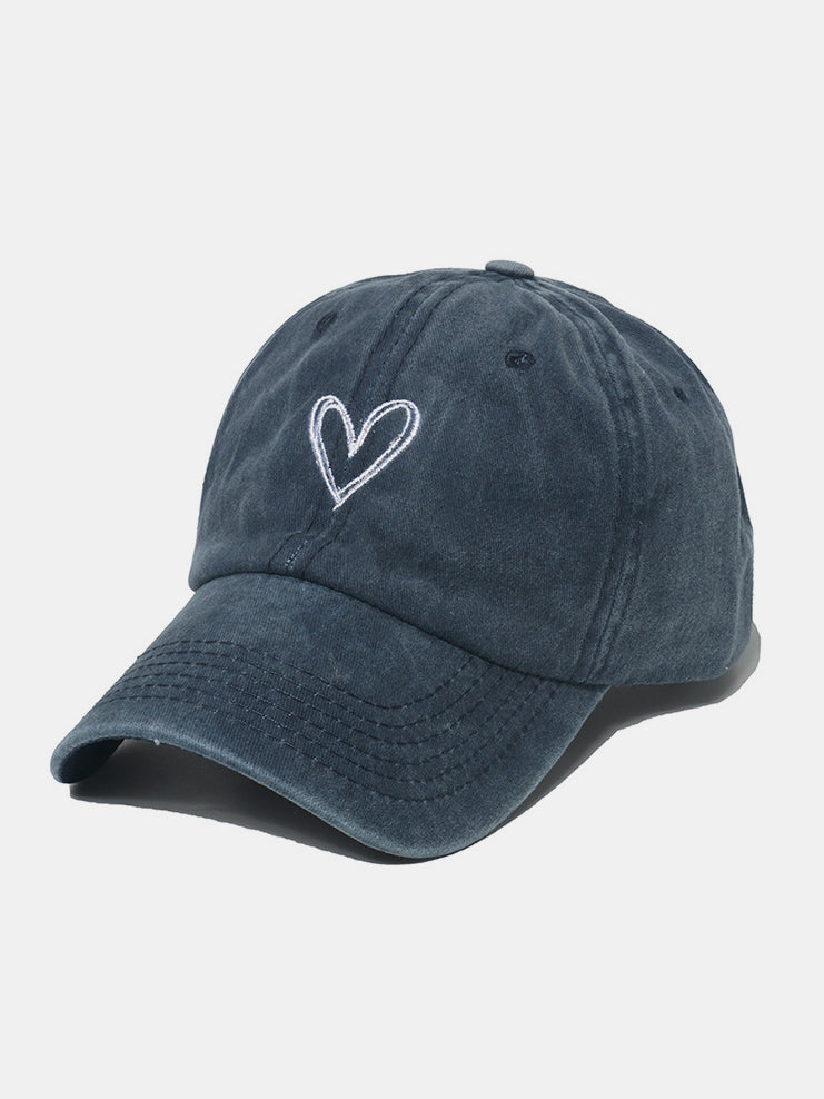Embroidered heart washed cotton baseball cap - dark blue / one size - embroidered heart washed cotton baseball cap