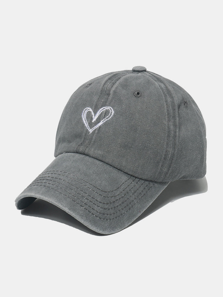 Embroidered heart washed cotton baseball cap - gray / one size - embroidered heart washed cotton baseball cap