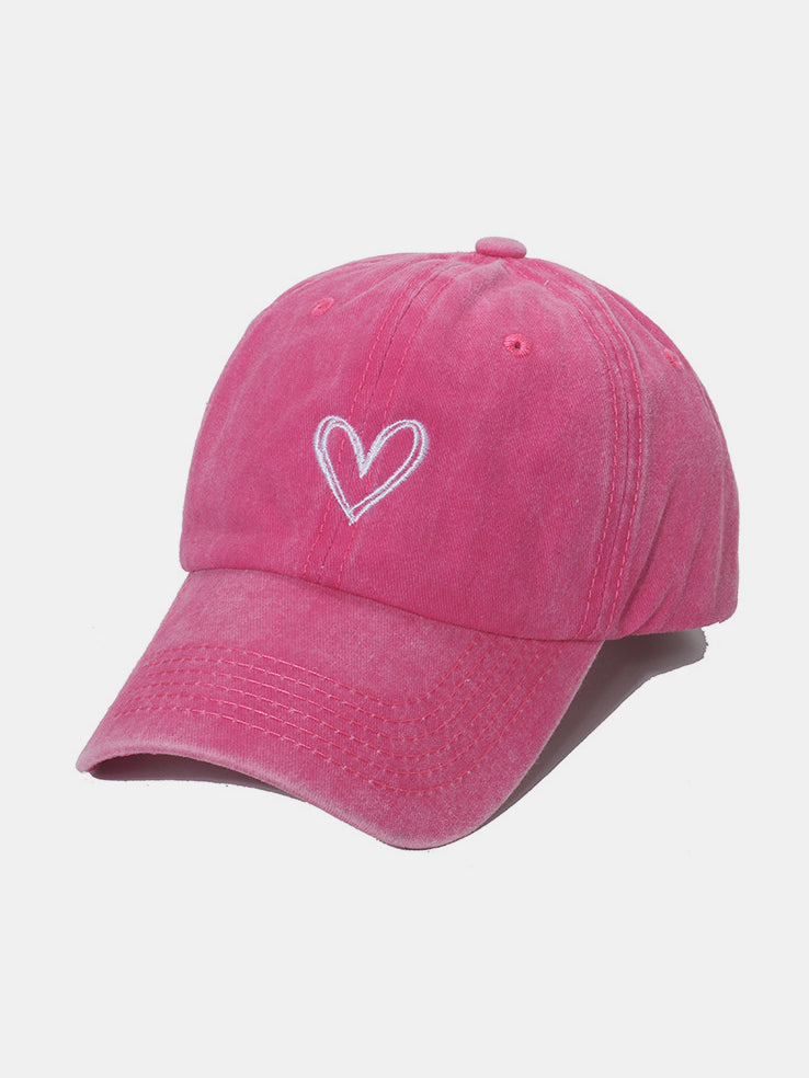 Embroidered heart washed cotton baseball cap - hot pink / one size - embroidered heart washed cotton baseball cap