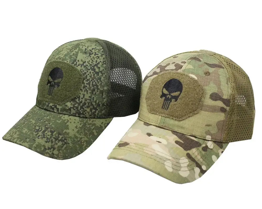 Camouflage-Baseballkappe, atmungsaktives Mesh, Spezialkräfte, taktische Tarnkappe, Totenkopf-Entenvisier
