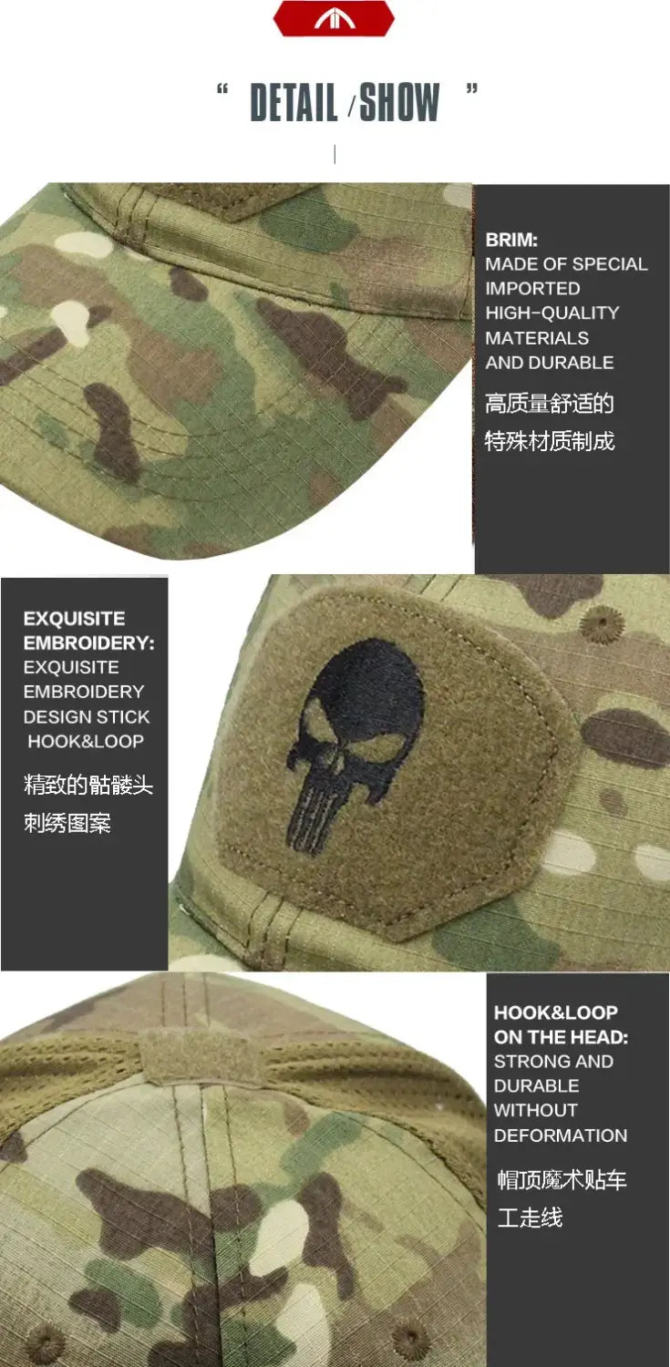 Camouflage-Baseballkappe, atmungsaktives Mesh, Spezialkräfte, taktische Tarnkappe, Totenkopf-Entenvisier