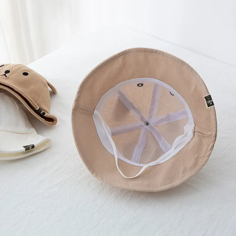 Baby cotton bucket hat with cute bear design - sun protection for 3-18 months - kids hats