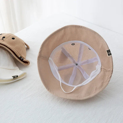 Baby cotton bucket hat with cute bear design - sun protection for 3-18 months - kids hats