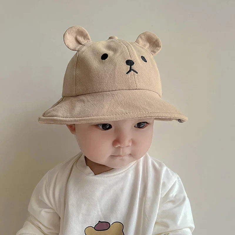 Baby cotton bucket hat with cute bear design - sun protection for 3-18 months - kids hats