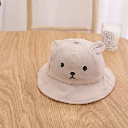 Baby cotton bucket hat with cute bear design - sun protection for 3-18 months - beige - kids hats