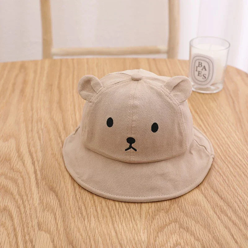 Baby cotton bucket hat with cute bear design - sun protection for 3-18 months - camel - kids hats