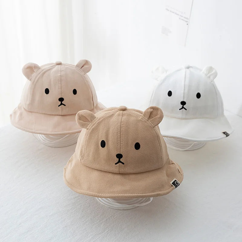 Baby cotton bucket hat with cute bear design - sun protection for 3-18 months - kids hats