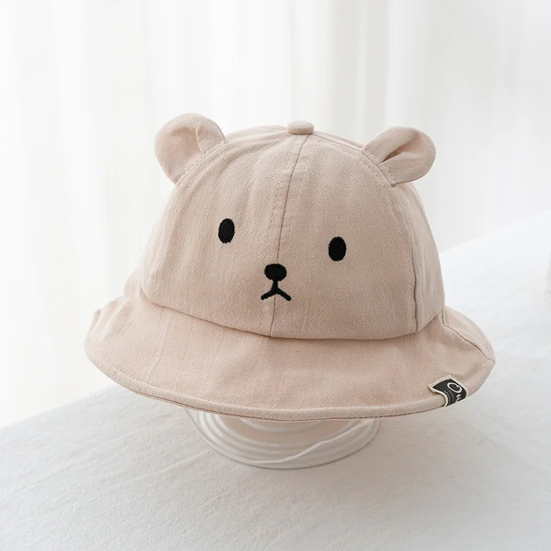 Baby cotton bucket hat with cute bear design - sun protection for 3-18 months - kids hats