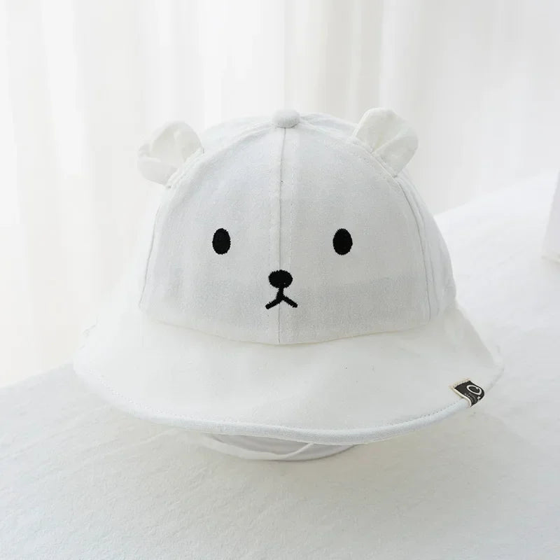 Baby cotton bucket hat with cute bear design - sun protection for 3-18 months - kids hats