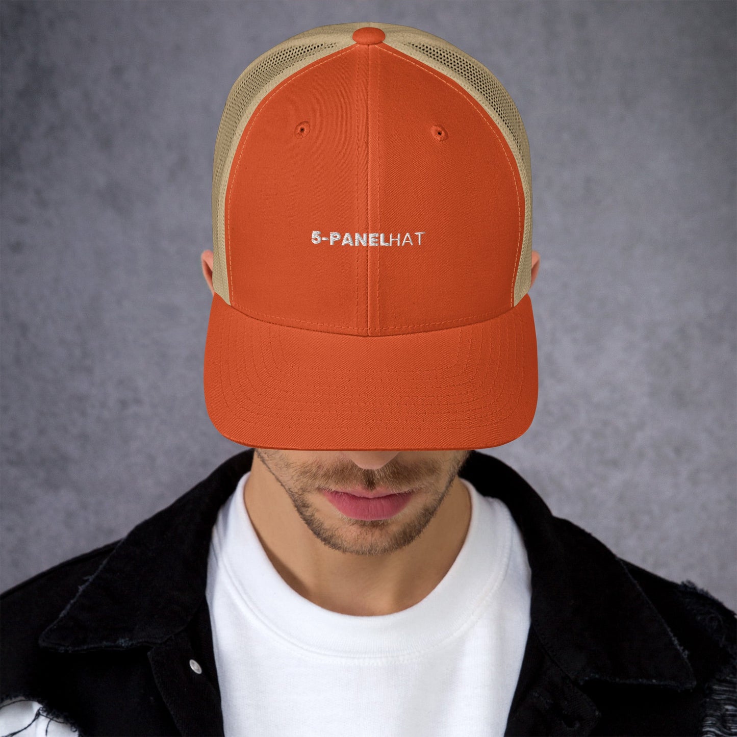 Black retro mesh trucker hat yupoong - rustic orange/ khaki - trucker hats