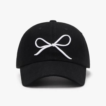 Bow embroidered cotton baseball cap - black / one size - bow embroidered cotton baseball cap