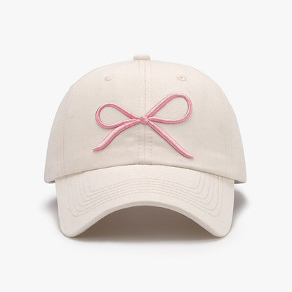 Bow embroidered cotton baseball cap - ivory / one size - bow embroidered cotton baseball cap