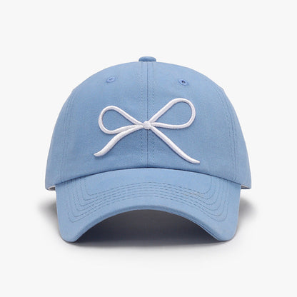Bow embroidered cotton baseball cap - light blue / one size - bow embroidered cotton baseball cap