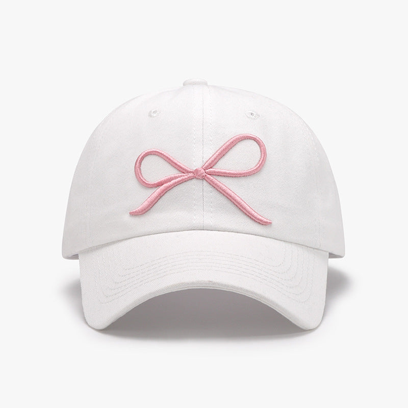 Bow embroidered cotton baseball cap - white / one size - bow embroidered cotton baseball cap