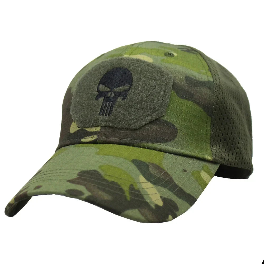Camouflage baseball cap mesh breathable special forces tactical camo hat skull duck visor hat - green cp / one size