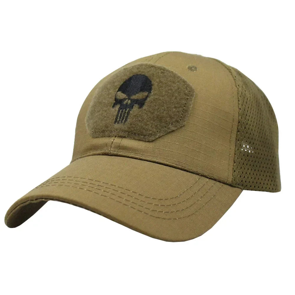 Camouflage baseball cap mesh breathable special forces tactical camo hat skull duck visor hat - brown / one size