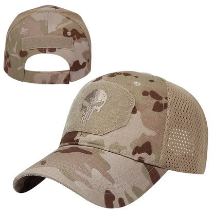 Camouflage baseball cap mesh breathable special forces tactical camo hat skull duck visor hat - light cp / one size