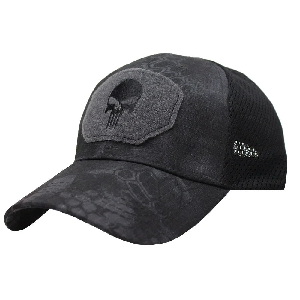 Camouflage baseball cap mesh breathable special forces tactical camo hat skull duck visor hat - black python / one size