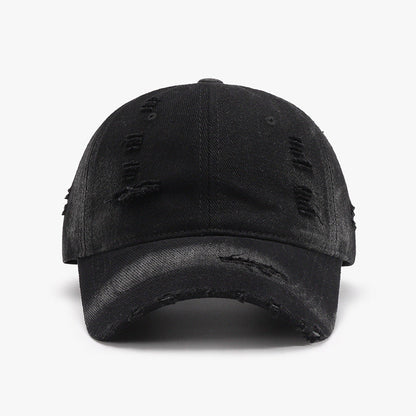 Distressed adjustable cotton baseball cap - black / one size - distressed adjustable cotton baseball cap
