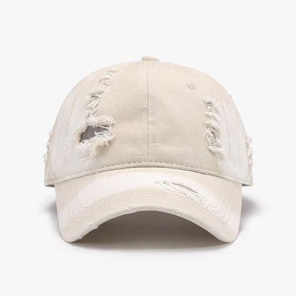 Distressed adjustable cotton baseball cap - ivory / one size - distressed adjustable cotton baseball cap